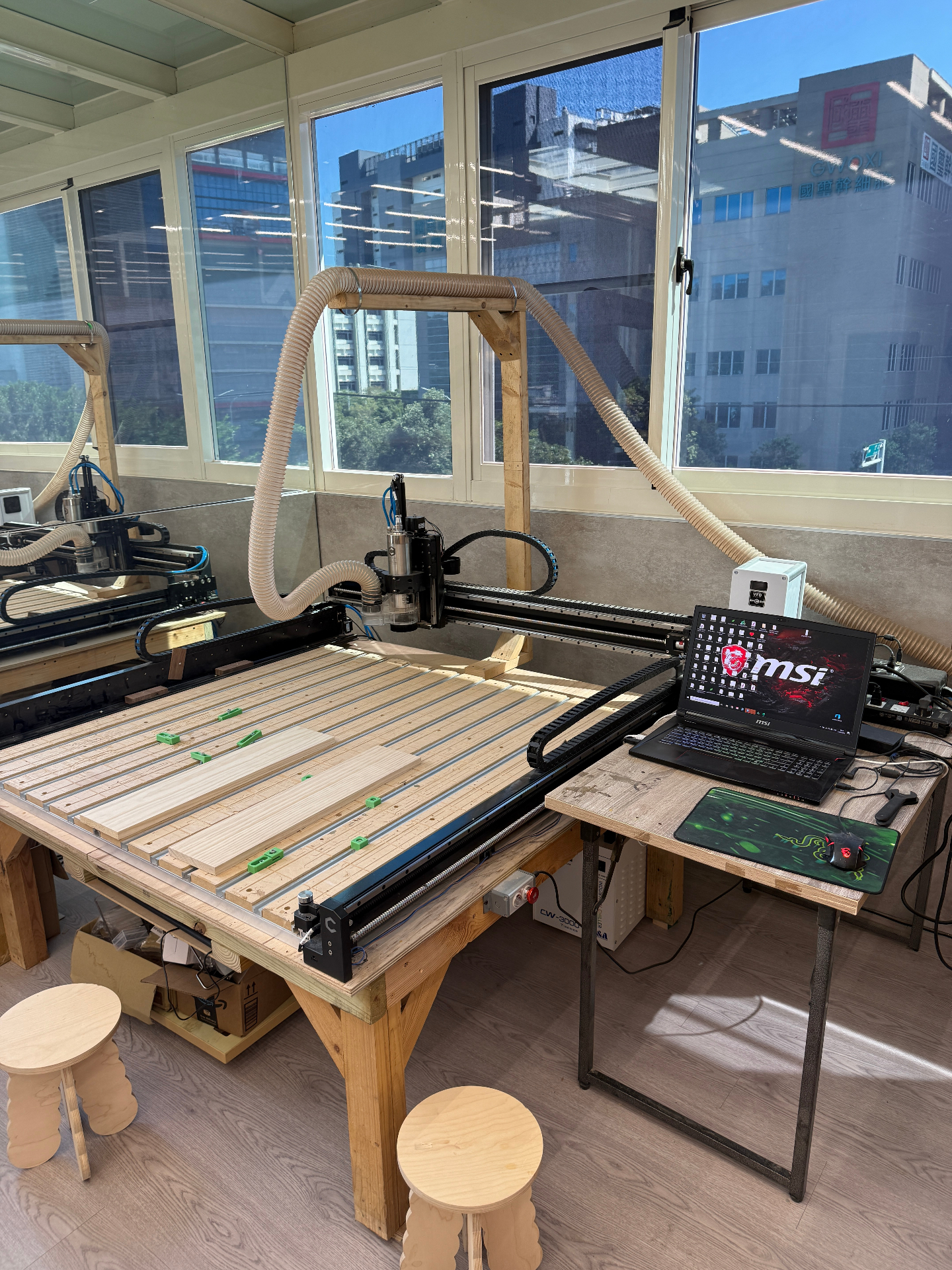 The CNC machine cutting inlay pieces